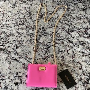 Hot pink wallet with gold chain